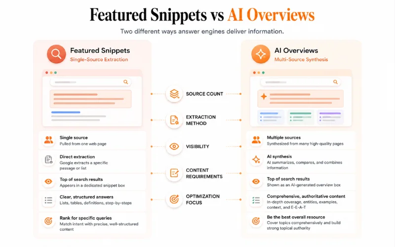 Featured Snippets vs AI Overviews