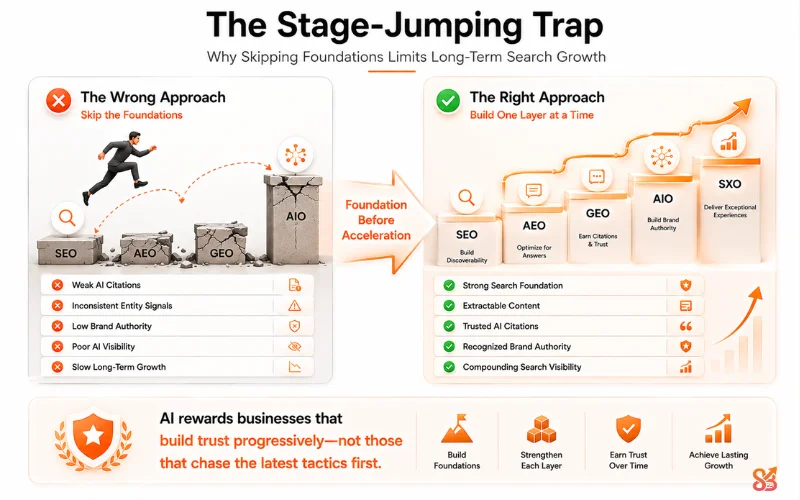 Stage Jumping Trap for search visibility maturity