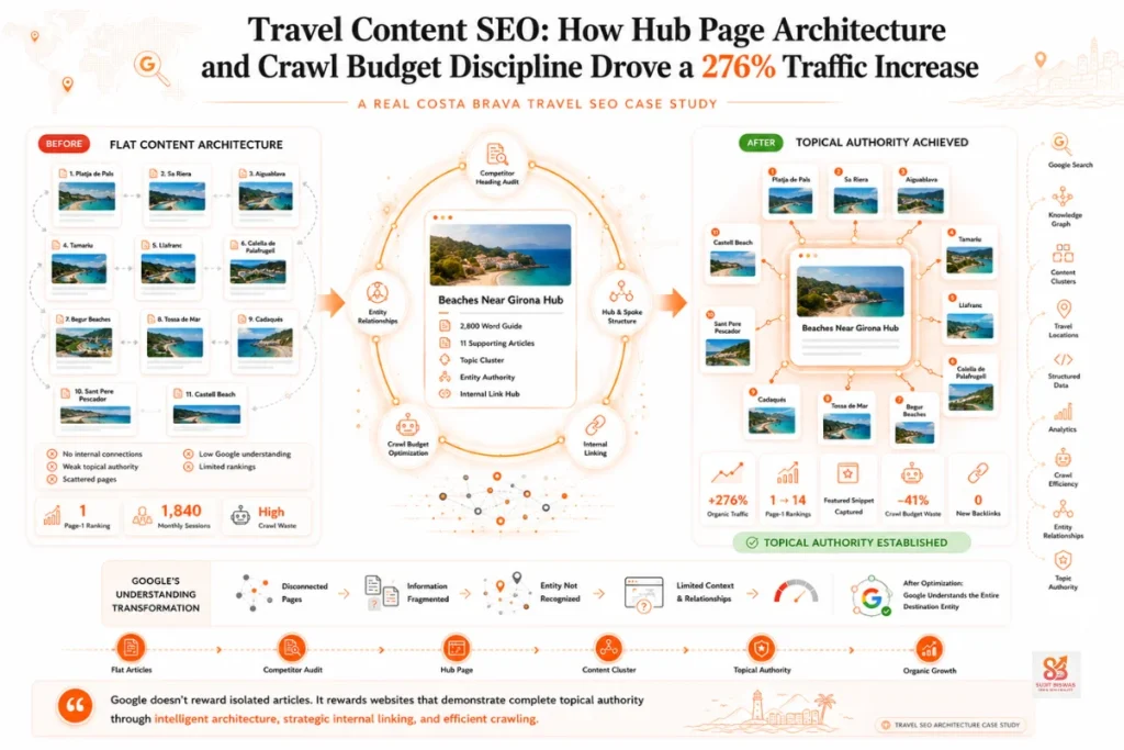 Travel content SEO - How Hub Page Architecture and Crawl Budget Discipline Drove a 276% Traffic Increase